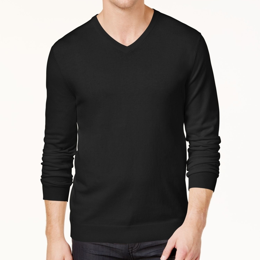 Alfani Men's V-Neck Sweater Cotton Modal Blend in Black Small